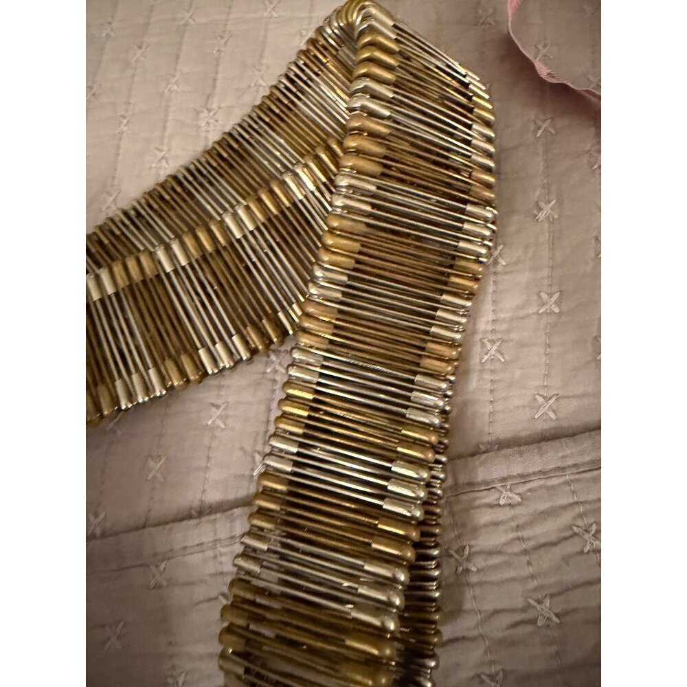 Vintage Unisex Metal Safety Pin Statement Belt Brass Silver 34 inches Punk Rare - Picture 14 of 16